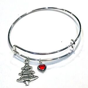 Christmas Themed Adjustable Zinc Alloy Wire Silver Metal Bangle Charm Br…